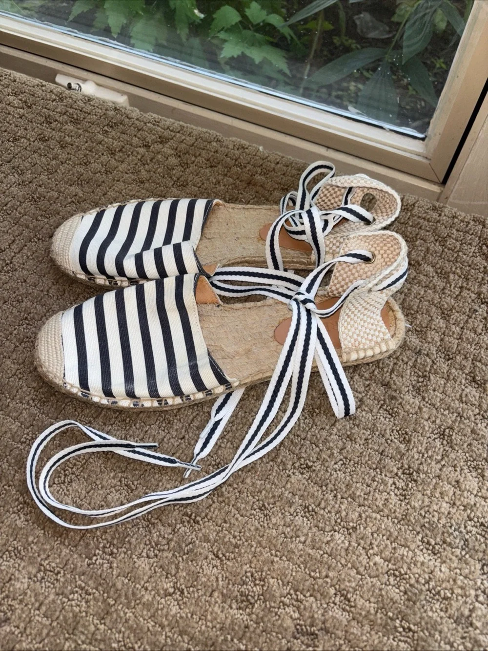 J crew Striped Canvas Espadrille Tie Sandals - Navy & White women’s 9.5